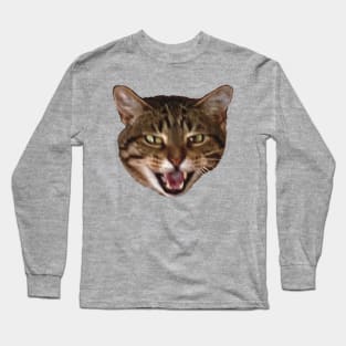 tabby cat meowing funny meme Long Sleeve T-Shirt